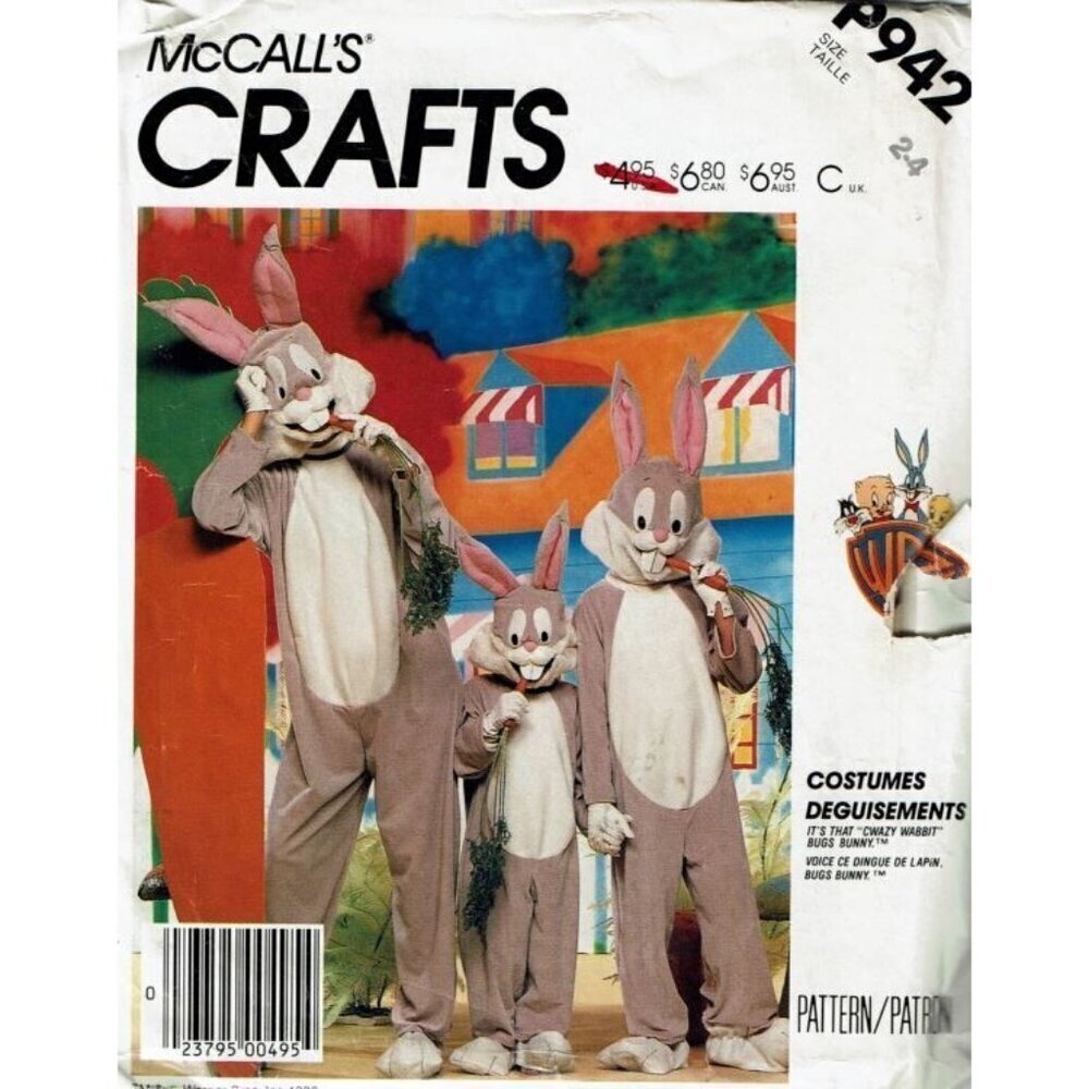 McCalls Sewing Pattern P942 2744 Costumes Bugs Bunny Toddler Size 2-4 PARTIAL CU